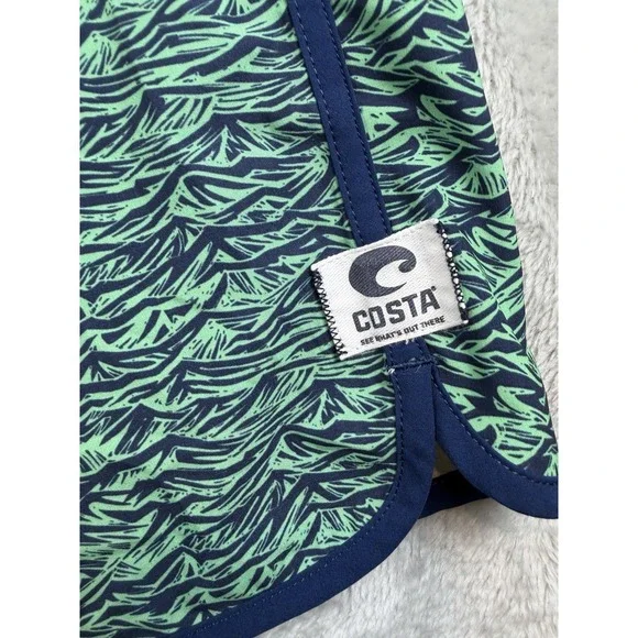 COSTA Board Shorts Mens 38 Green Wave Pattern Performance Swim Surf Trunks - Picture 3 of 6